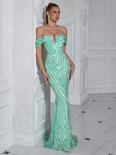 ADYCE Sequined One Shoulder Backless Mermaid Party Evening Dress